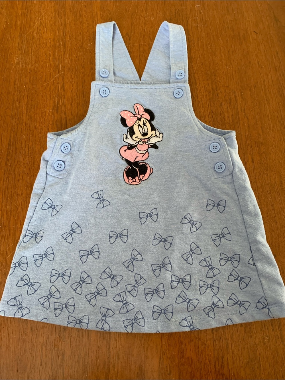 🫐3/$30 Disney Light Blue Minnie Mouse Bow-Print Pinafore with Pink Accents